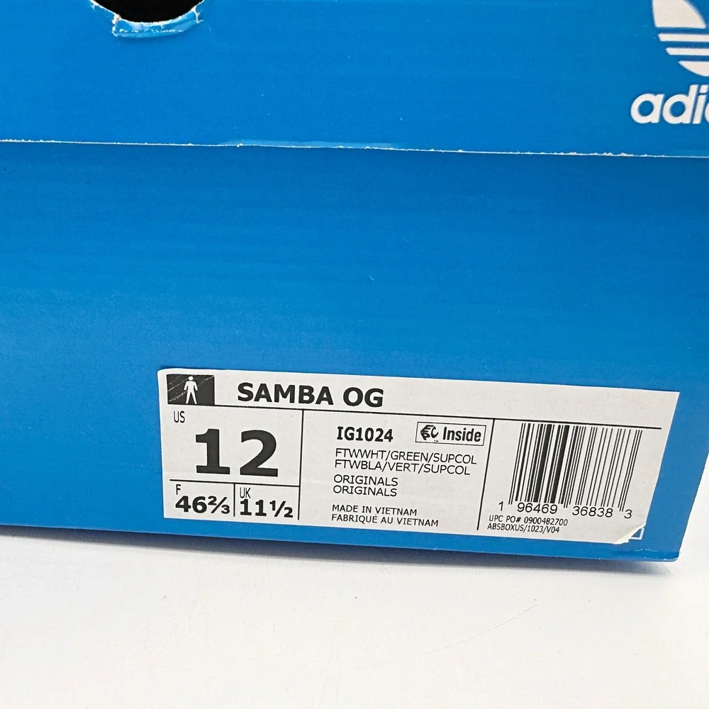 Adidas Samba OG Size 12 Mens Cloud White/Green IG1024, NEW